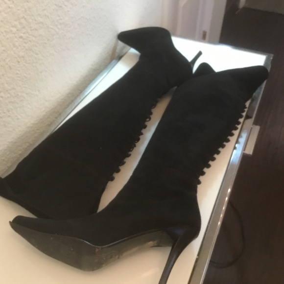 Via Spiga sexy over the knee black suede boots back button detail (defects! ) - Picture 4 of 14